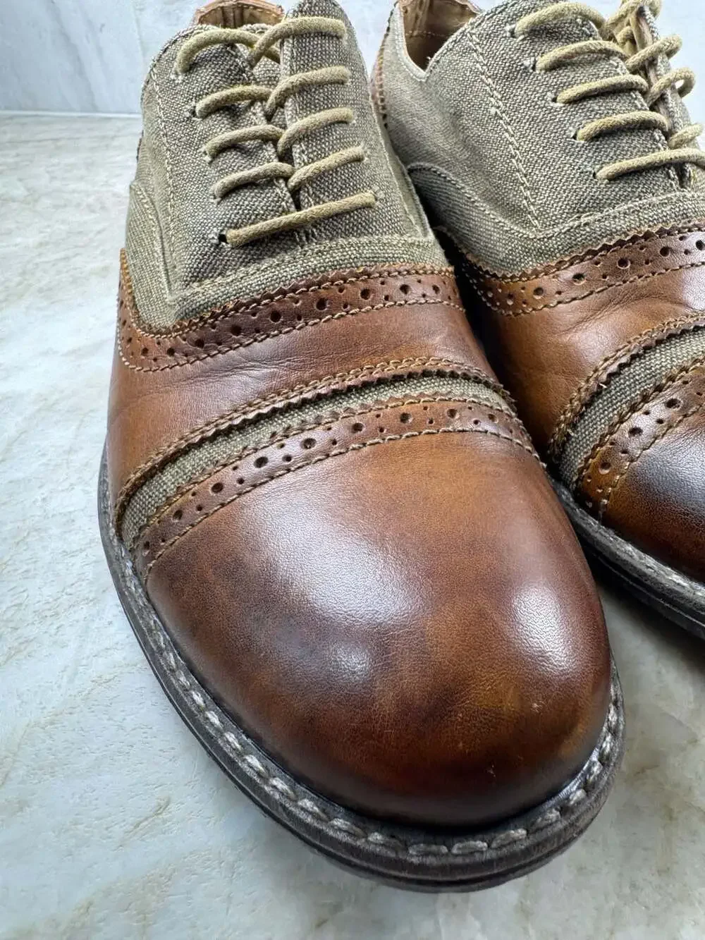 Steve Madden P-Camrin Leather Canvas Oxford Shoes Men’s 8M Brown